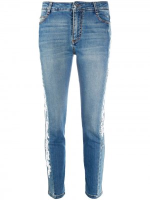 Укороченные джинсы скинни с кружевом Ermanno Scervino. Цвет: синий