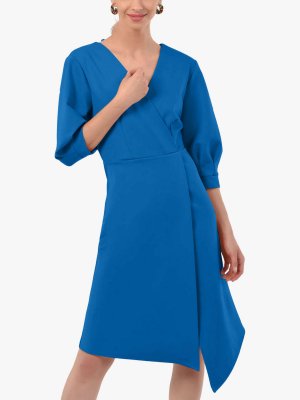 Платье с запахом и плиссированными рукавами, синий Closet London