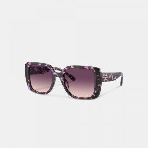 Квадратные солнцезащитные очки Oversized фиолетового черепахового цвета Coach