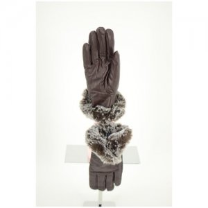 Перчатки женские кожаные с мехом темно бордовые размер 8 Happy Gloves