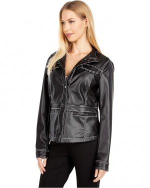 Куртка Faux Leather Snap Front Jacket, черный Sam Edelman