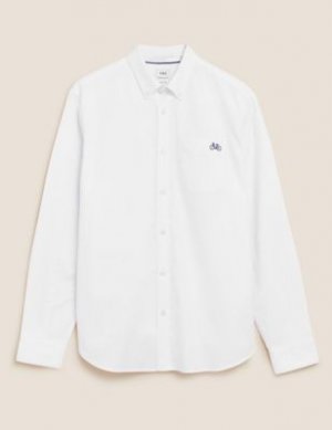 Оксфордская рубашка с логотипом велосипеда из чистого хлопка, Marks&Spencer Marks & Spencer. Цвет: белый микс