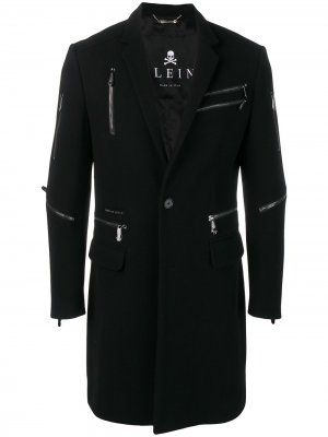 Однобортное пальто на молнии Philipp Plein. Цвет: черный