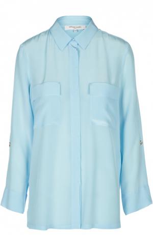 Прямая шелковая блуза с нашивными карманами Gerard Darel. Цвет: светло-голубой