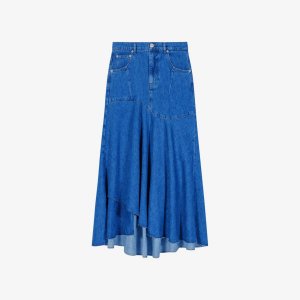 Джинсовая юбка макси с высокой посадкой и асимметричным подолом , цвет bleus Maje