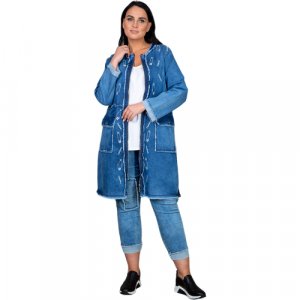Джинсовая куртка , демисезон/лето, удлиненная, размер 56, голубой Полное счастье. Цвет: голубой