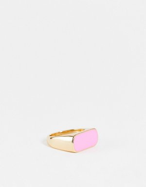 Золотистое кольцо с розовой эмалированной вставкой -Золотистый DesignB London