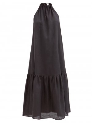 Платье миди ibiza с вырезом халтер и органическим льном , черный Asceno