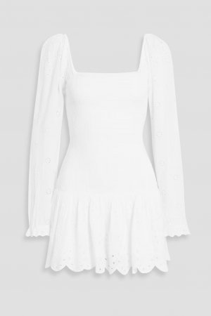Платье мини Jayce с присборками из английской вышивки Loveshackfancy, белый LoveShackFancy