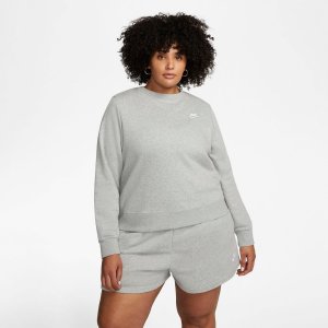 Женская флисовая футболка с круглым вырезом Sportswear Club (большие размеры), серый Nike