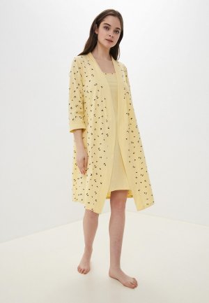 Халат и сорочка ночная Lika Dress. Цвет: желтый