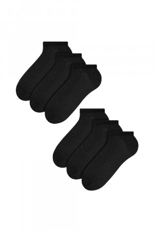 6 пар низких спортивных носков с мягкой подкладкой до щиколотки из 100 % хлопка , черный Steven