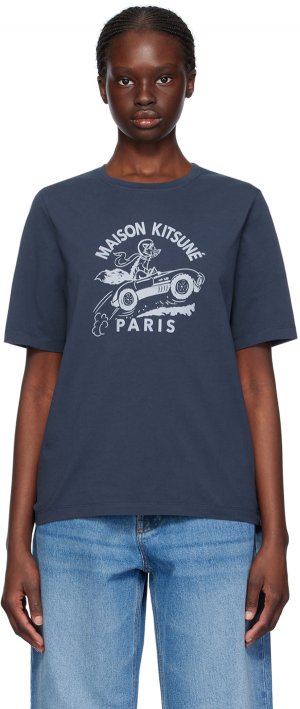 Темно-синяя футболка Racing Fox Maison Kitsune, цвет Ink blue Kitsuné