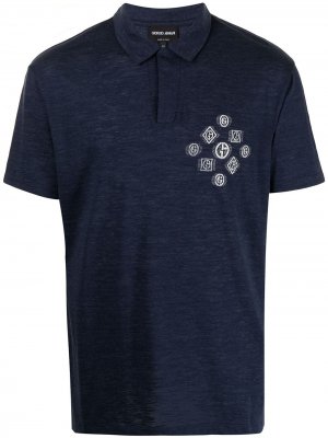 Рубашка поло с графичным принтом и короткими рукавами Giorgio Armani. Цвет: синий