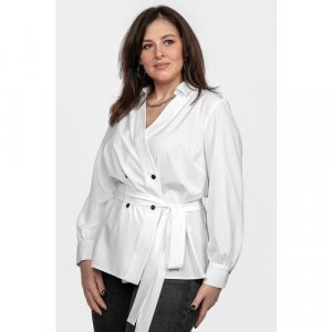 Блуза , повседневный стиль, прямой силуэт, длинный рукав, пояс/ремень, манжеты, размер 54, белый SVESTA. Цвет: белый