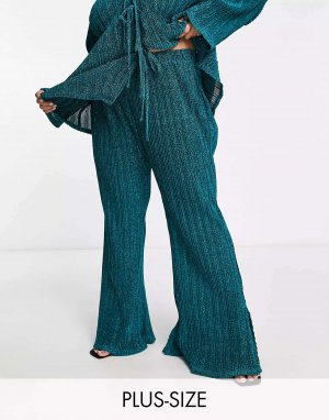 Бирюзовые расклешенные брюки с блестками QED London. Цвет: зеленый