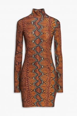 Платье мини из эластичного джерси со змеиным принтом и высоким воротником , цвет Animal print Just Cavalli