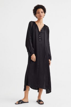 Атласное платье-туника , черный H&M