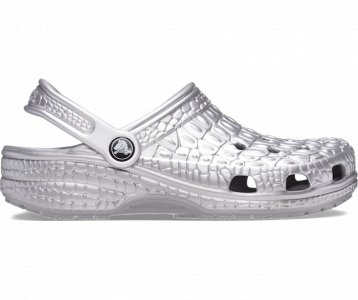 Классические сабо из крокодиловой кожи металлик женские, цвет Silver Crocs