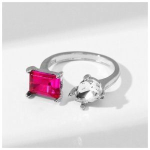 Кольцо, стекло, безразмерное, розовый, серебряный Queen Fair