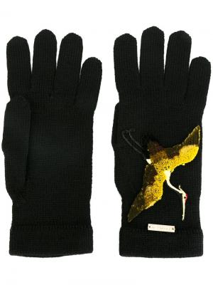 Перчатки с вышитой птицей Dsquared2. Цвет: чёрный