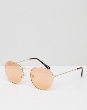 Круглые золотистые солнцезащитные очки с розовыми стеклами River Islan Island. Цвет: золотой