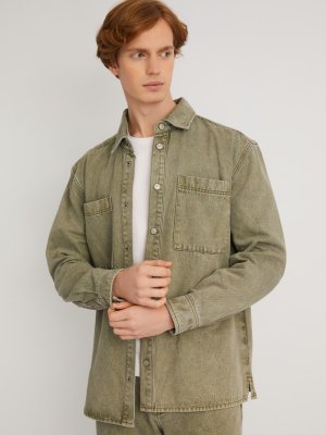 Джинсовая куртка-рубашка на кнопках zolla. Цвет: светло-зеленый