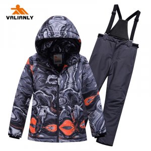 Зимний лыжный костюм для мальчиков , детский костюм, лыжная куртка, брюки, непромокаемая детская одежда VALIANLY
