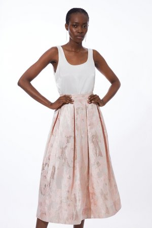 Тканая юбка-миди для выпускного с эффектом металлик , розовый Karen Millen