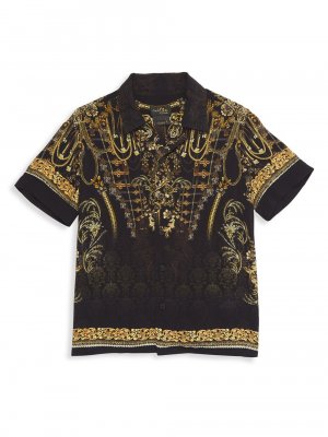 Рубашка с короткими рукавами и принтом в стиле барокко для маленьких мальчиков , черный CAMILLA