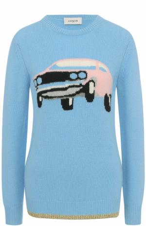 Кашемировый пуловер с принтом Coach. Цвет: голубой