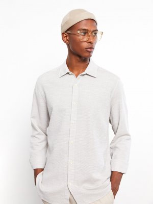 Мужская рубашка Добби стандартного кроя с длинным рукавом , светлый хаки LCW Casual