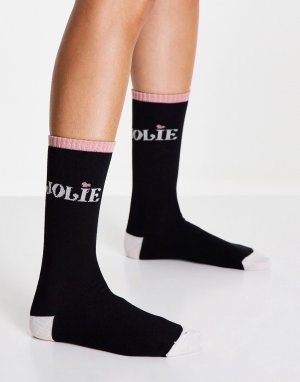 Черно-белые носки до середины голени в клетку с сердечком и надписью Womensecret-Разноцветный Women'secret