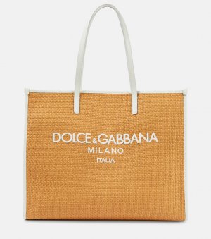 Большая сумка-шоппер из рафии с кожаной отделкой. , коричневый Dolce&Gabbana