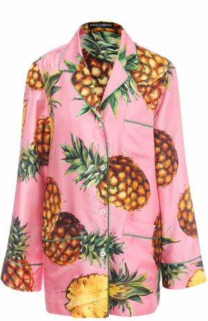 Шелковая блуза в пижамном стиле с принтом Dolce & Gabbana. Цвет: розовый