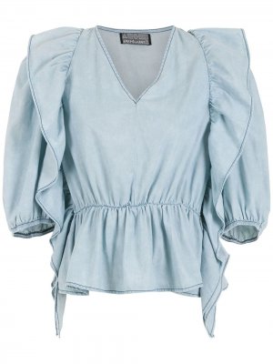 Джинсовая блузка с баской Amapô. Цвет: синий