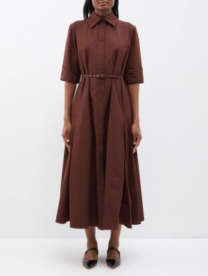 Платье-рубашка tokyo из хлопкового поплина с поясом , коричневый Emilia Wickstead