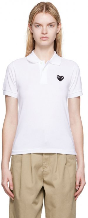 Белая футболка-поло с нашивкой в ​​виде сердца Comme des Garçons Play