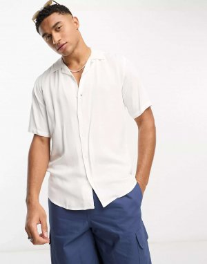 Белая вискозная рубашка с короткими рукавами и воротником-стойкой Only & Sons
