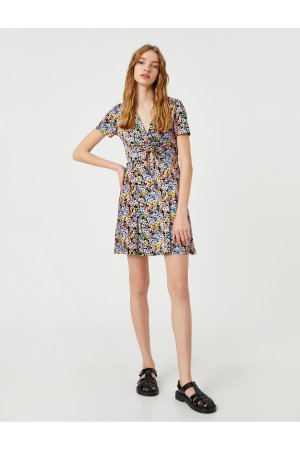 Мини-платье с цветочным принтом и окном коротким рукавом , разноцветный Koton