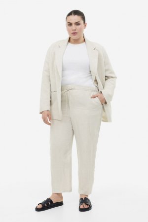 Зауженные брюки из смесовой льняной ткани , светло-бежевый H&M