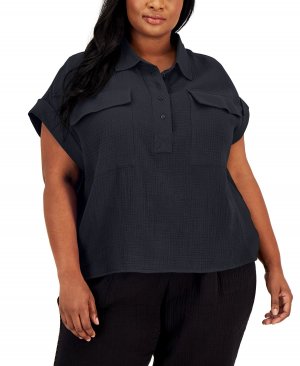Походная рубашка больших размеров на пуговицах спереди , черный Calvin Klein