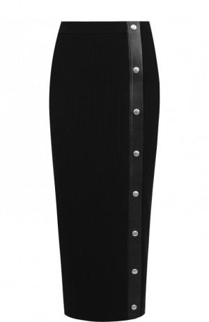 Шерстяная юбка-миди с кожаной вставкой на кнопках Givenchy. Цвет: черный