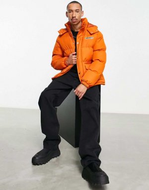 Оранжевая куртка-пуховик со вставками и принтом на спине Il Sarto