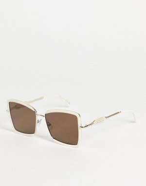 Гламурные солнцезащитные очки с большой угловатой оправой кремового цвета -Белый River Island