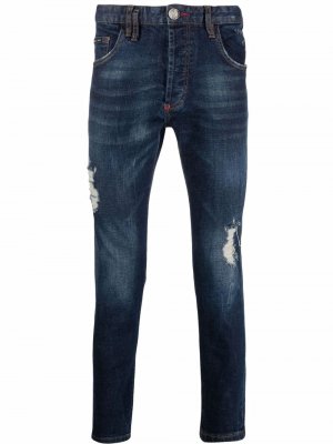 Distressed slim fit jeans Philipp Plein. Цвет: синий