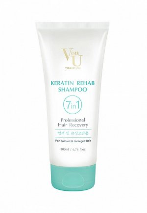 Шампунь Von U корейский / Для окрашенных и поврежденных волос Keratin Rehab Shampoo 7 in 1 200 мл. Цвет: белый