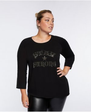 Женская футболка с заклепками и французскими рукавами , черный Fiorella Rubino. Цвет: черный