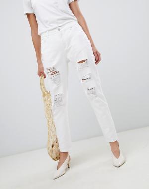 Рваные джинсы в винтажном стиле Vila. Цвет: белый