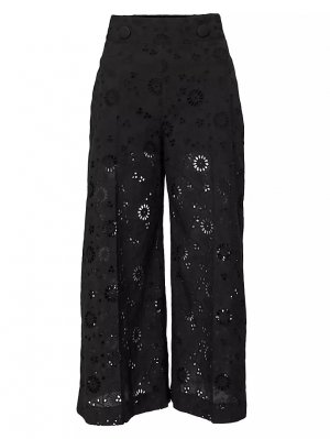 Широкие брюки с цветочным принтом и люверсами , черный Carolina Herrera